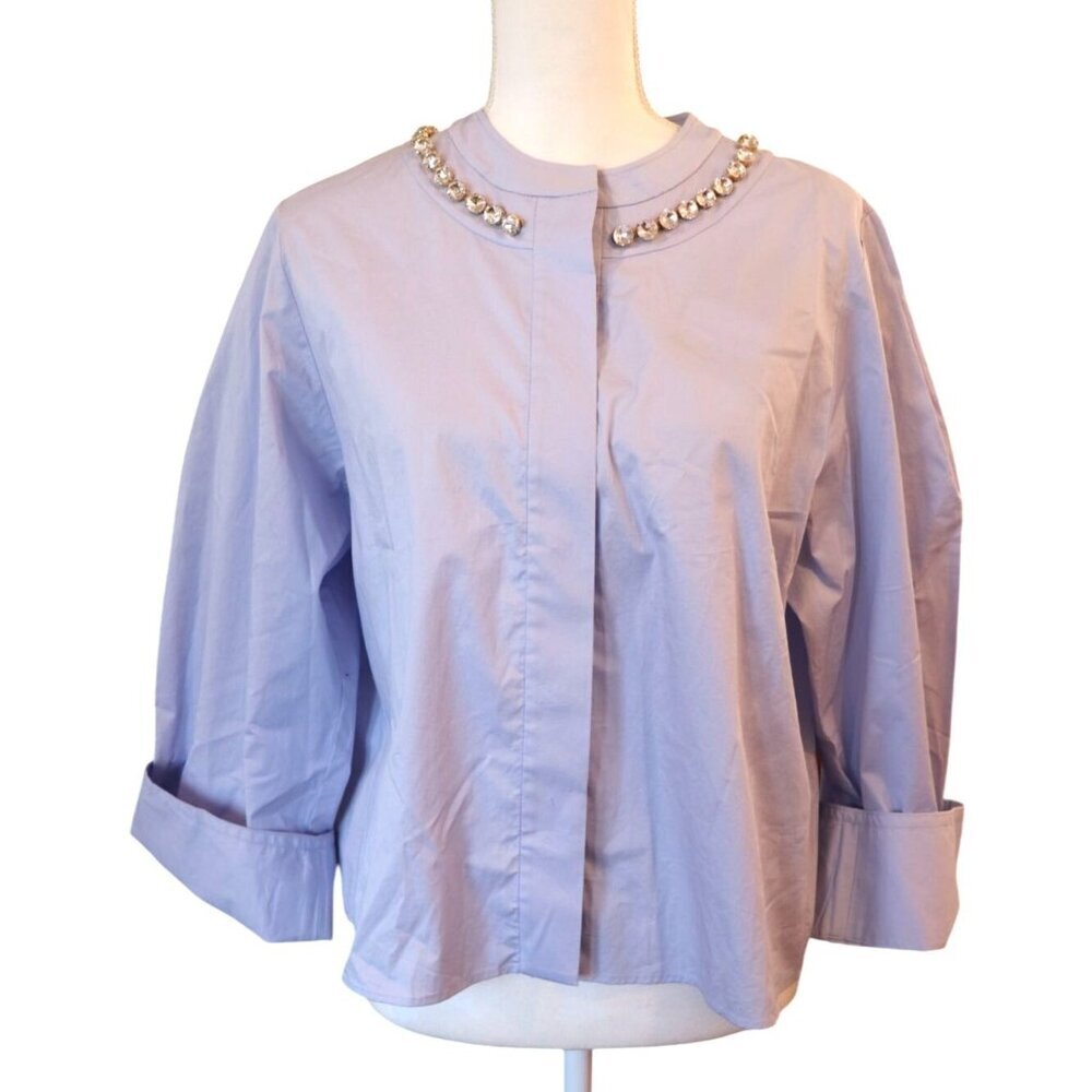 Sandro Lavender Cropped Blouse Jewel Collar, Medium (oversized) NWT